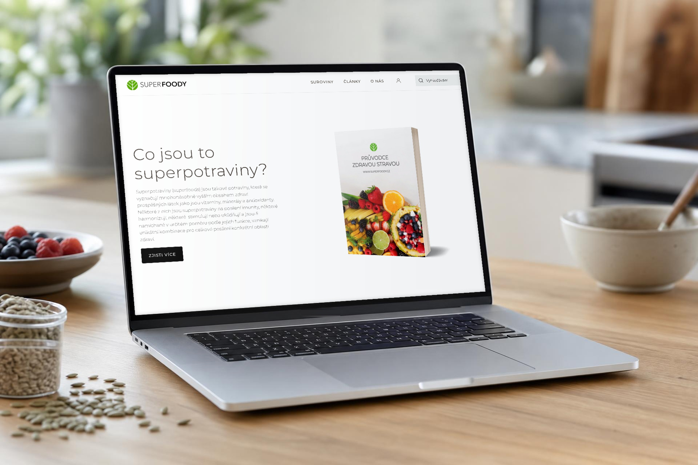 Superfoody — náhled webu v mockupu MacBooku