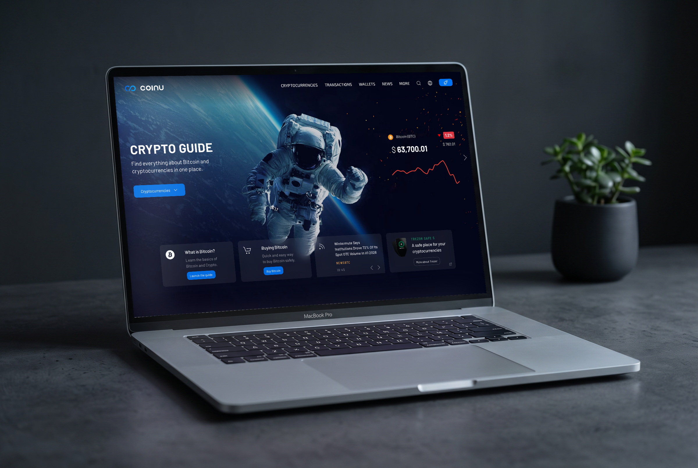 Coinu — náhled webu v mockupu MacBooku