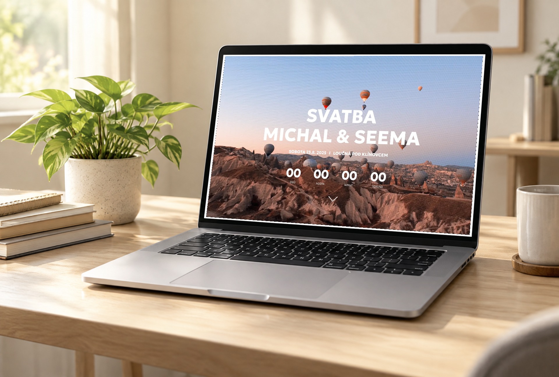 Michal & Seema, náhled webu v mockupu MacBooku
